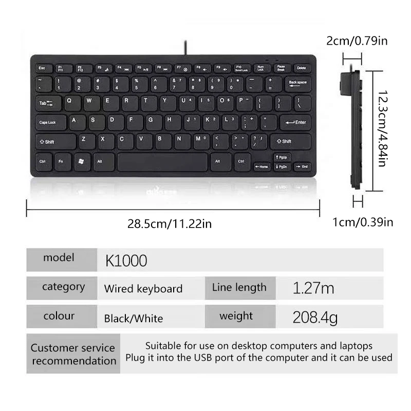 1 PC คุณภาพสูงอินเทอร์เฟซ USB ที่เงียบสงบ MINI Ultra Thin แบบพกพาคีย์บอร์ดแบบมีสายสําหรับ Notebook PC คอมพิวเตอร์สมาร์ททีวี