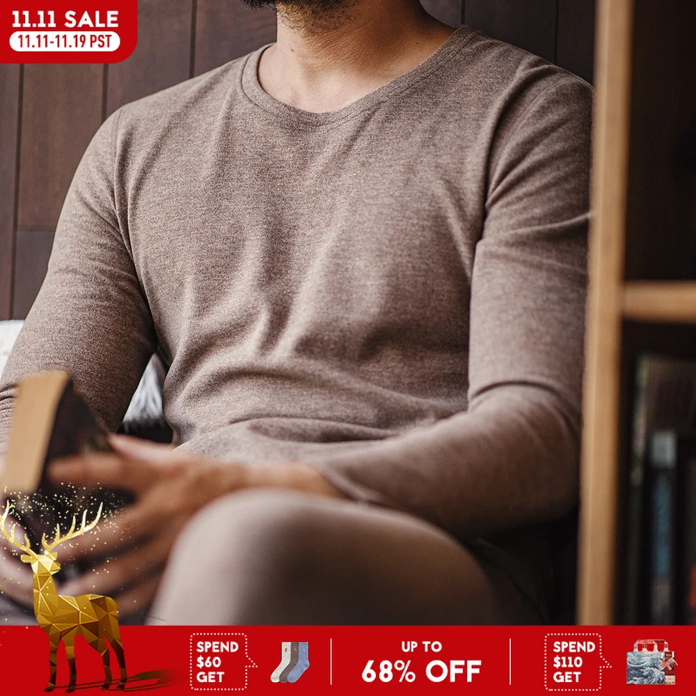 

Maden New Men's Solid Elastic Slim Fit Inner Wear Underwear O-neck Thermal Underwear Set Long Sleeve Thermal Suit for Winter