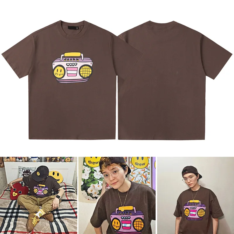 

Drew House Premium Quality New Vintage Smiley Radio Oversized Crew Neck Short Sleeve T-Shirt for Men Summer
