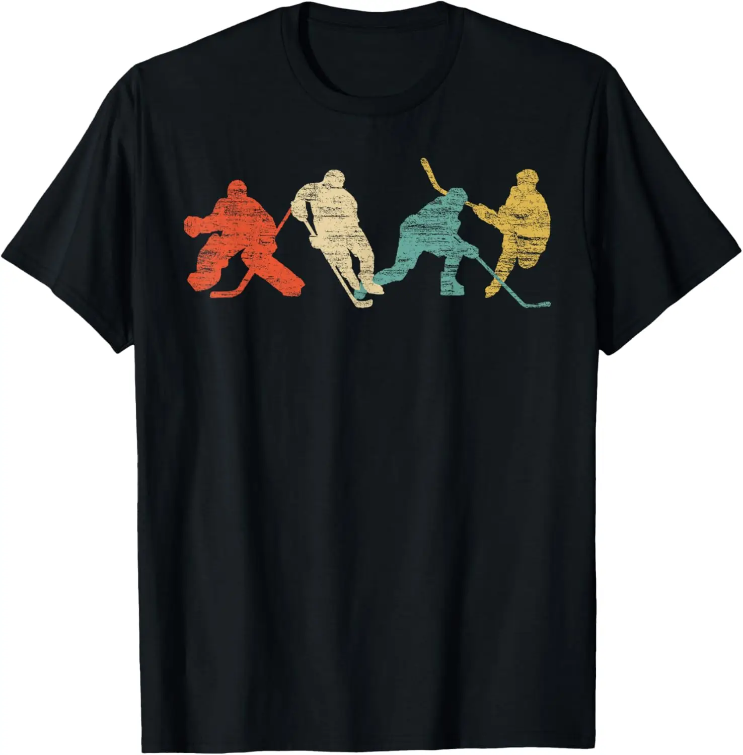 

Vintage Style Ice Hockey Players Graphic T-Shirt Distressed Retro Cotton Tee