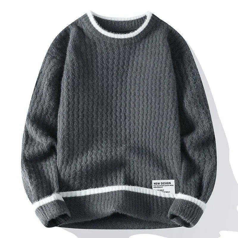 

Pullovers Male New In Men's Knit Sweater Autumnr and Winter Knitwear Round Collar Crewneck Aesthetic Korean Style Sweatshirt Top