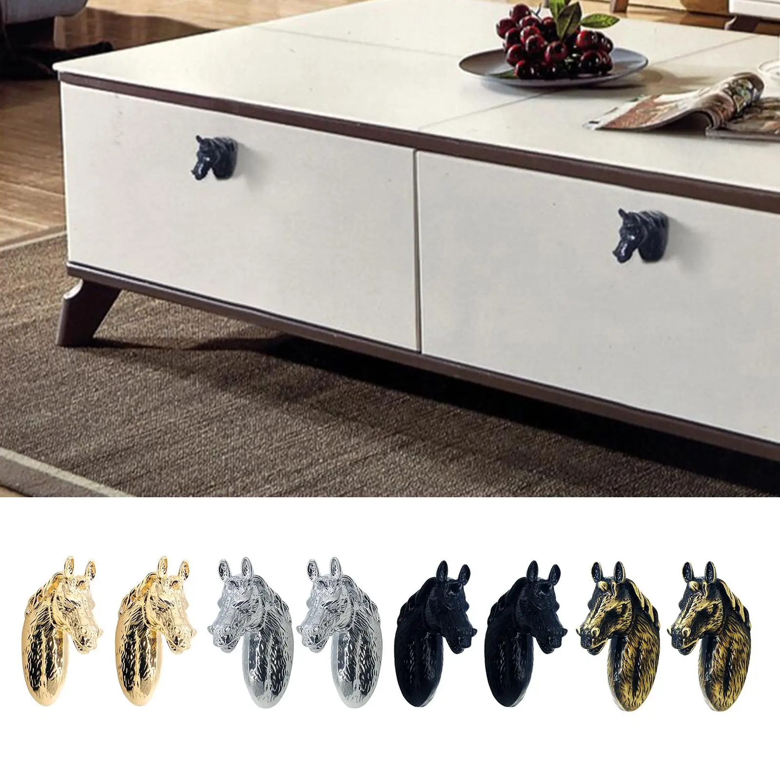 2Pcs Vintage Style Horse Head Shaped Handles Door Drawer Cupboard Cabinet Handle Pull Knob for Kitchen Bathroom]