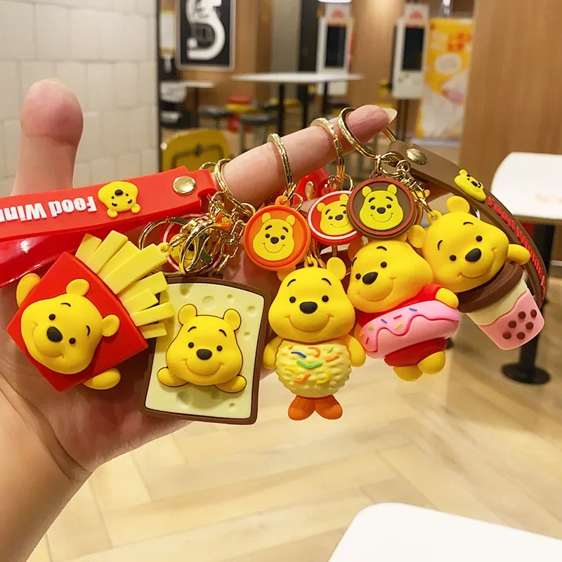 Miniso Cartoon Cute Winnie The Pooh Keychain Couple Bag Pendant Car Pendant Anti-Lost Keychain Children's Birthday Gift