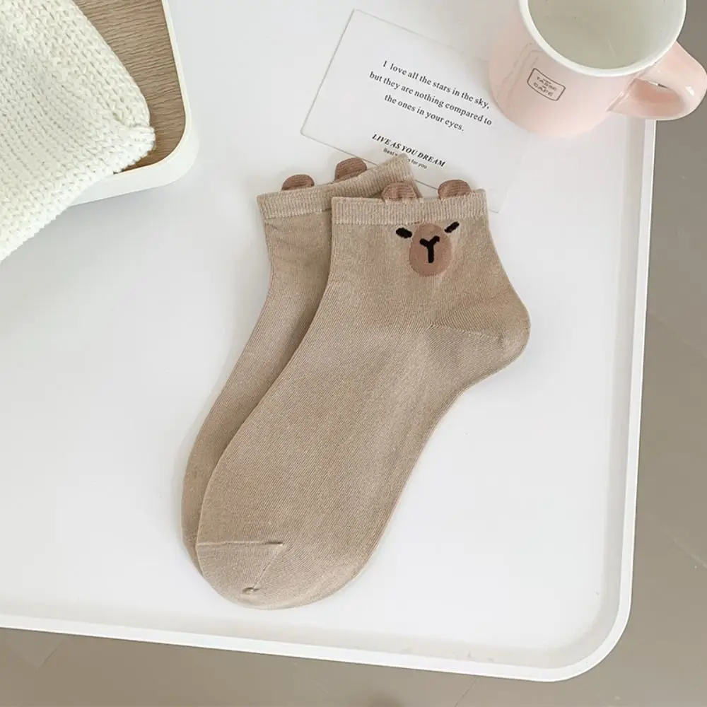 New Cartoon Capybara Socks Lovely Cotton Soft Mid-tube Socks Coffee Thin Casual Hosiery