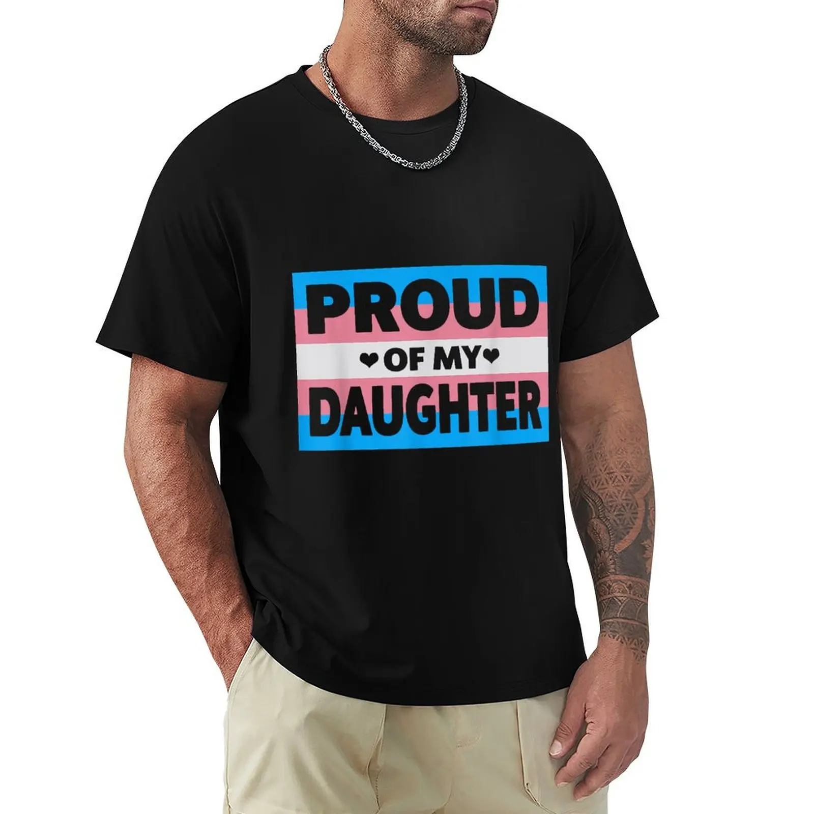 Transgender Pride Proud Of My Daughter Mom & Dad cute heart T-Shirt plus sizes graphic t shirts heavy weight t shirts for men