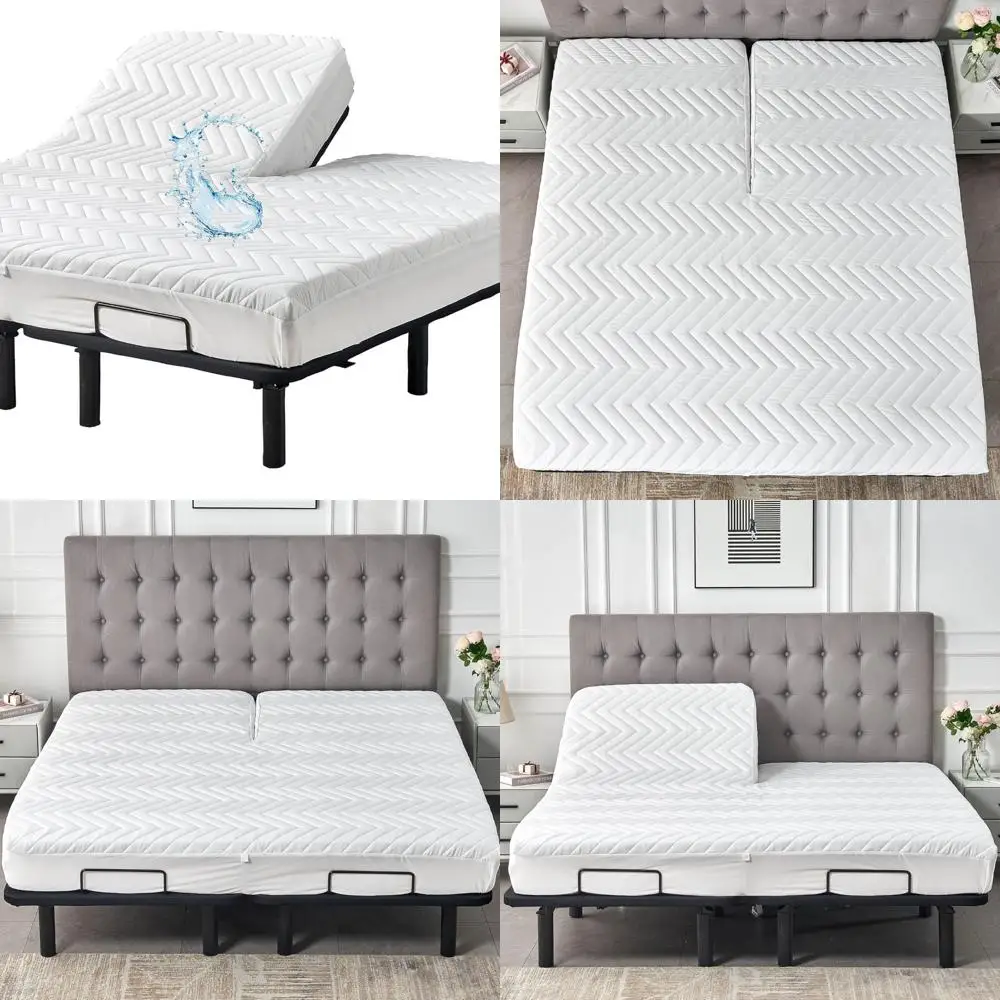 

"Adjustable Bed Compatible Quilted Mattress Protector with Split Top and Upper Flex Fitted Sheet for King Size Beds"