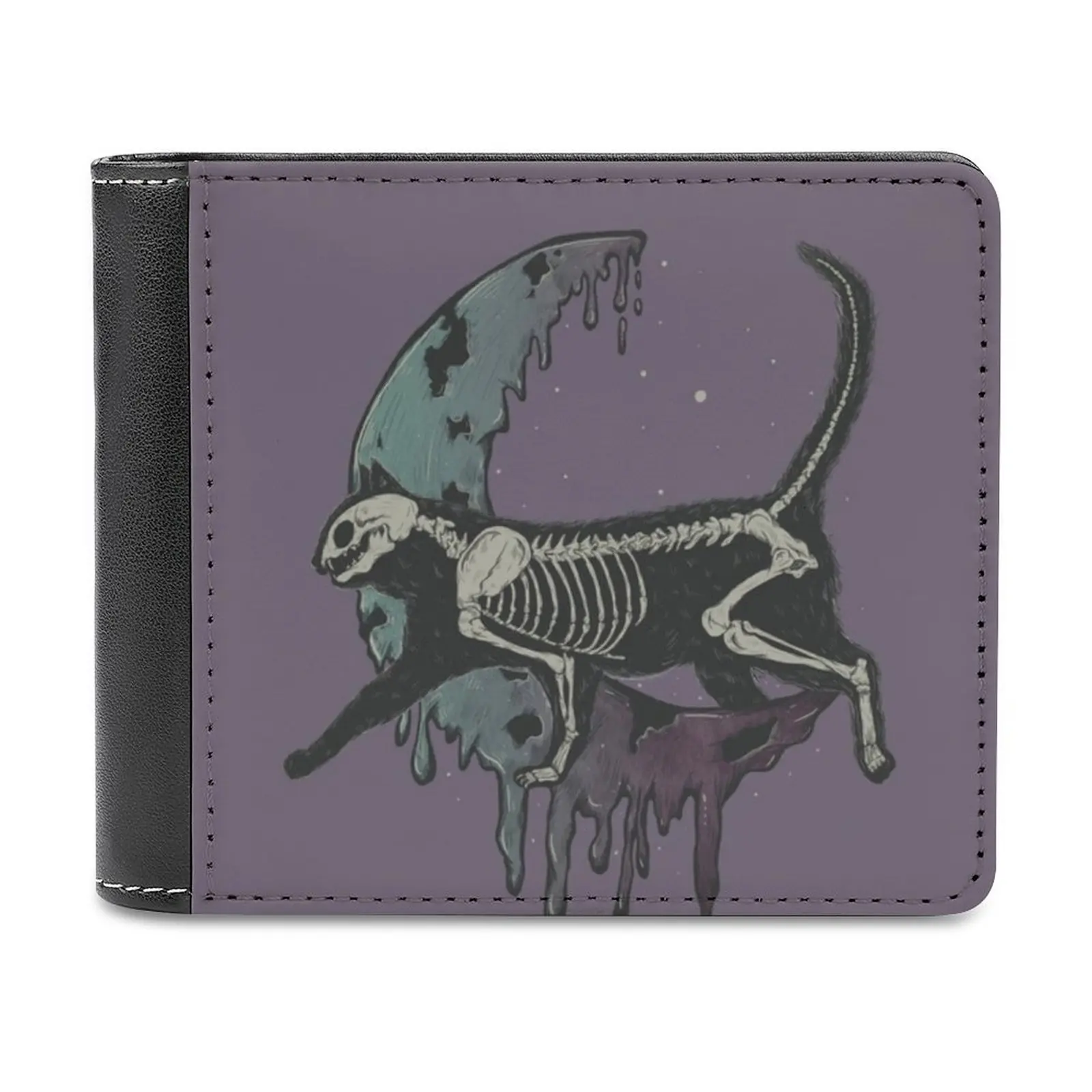 

Cat Skeleton Over The Moon Men Wallet Pu Leather Short Male Purses Credit Card Wallet For Men Money Bag Skull Cat Cute Cats