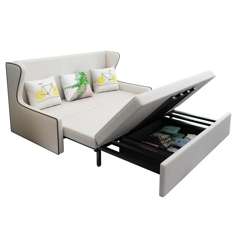 

Modern European Style Three-Seater Sofa Bed Wooden Kum Family Convertible Folding Couch Storage Bedroom Hotel Wholesale Fabric