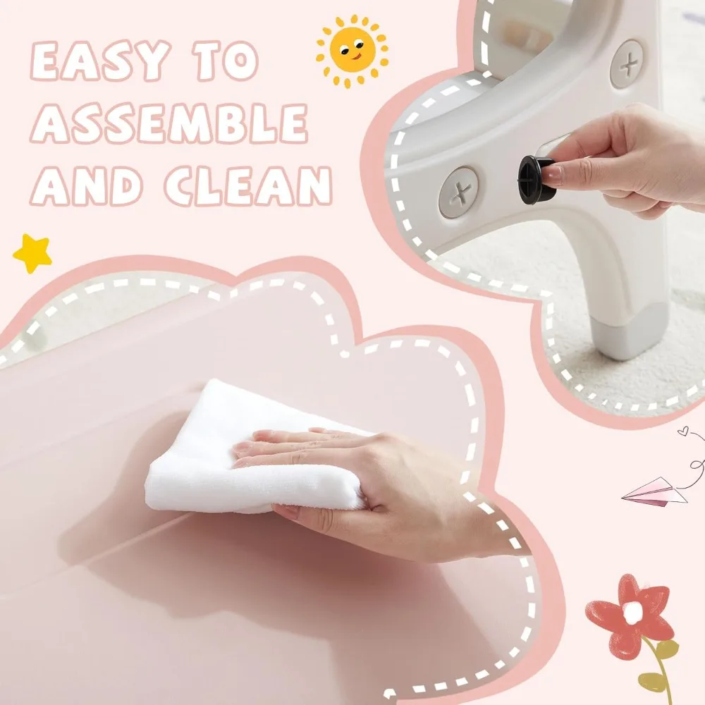 طقم طاولة وكرسي للأطفال، طاولة أنشطة بلاستيكية للأطفال مع كرسيين، طقم طاولة وكرسي للأطفال الصغار للقراءة والرسم