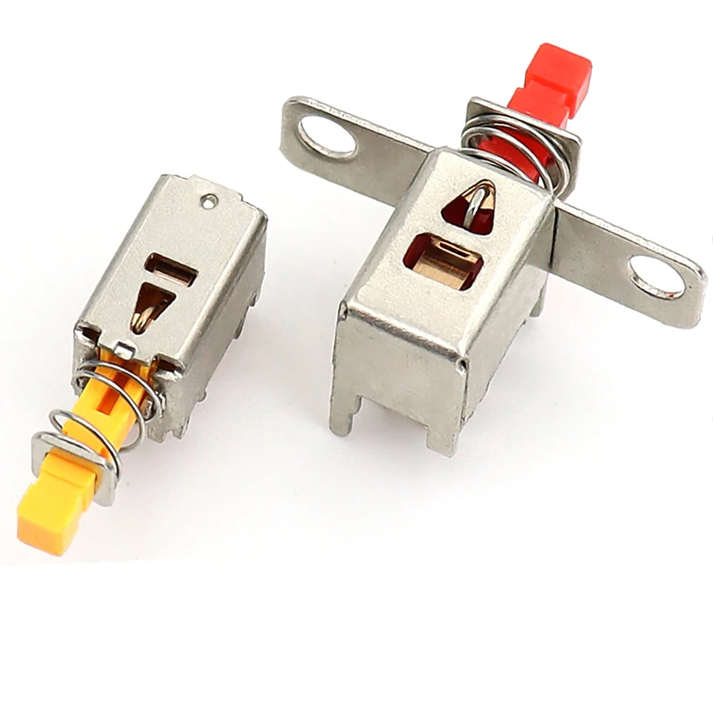 

100PCS Double row six pin self-locking button switch with red handle and ear PS22E08/yellow handle side plug PS22E05