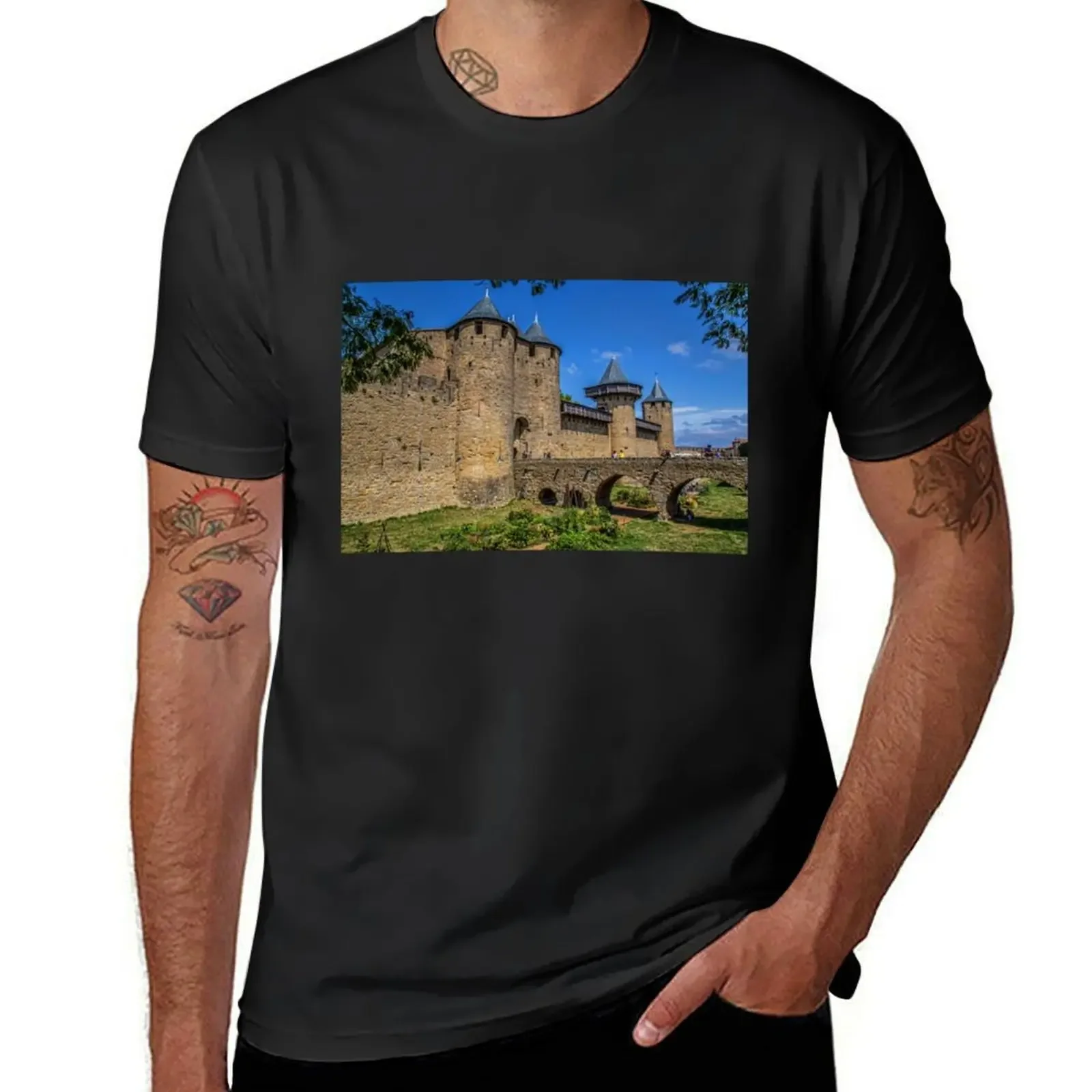 France. Carcassonne. Castle. T-Shirt man clothes plus size clothes sports fans compression shirt men