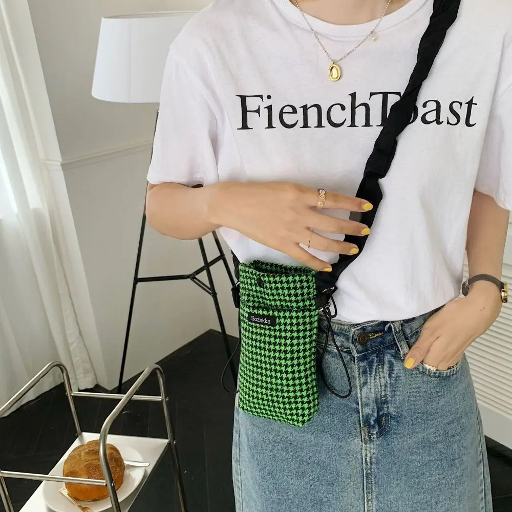 Girls Daily Houndstooth Lipstick Earphone Women Crossbody Bag Coins Bag Shoulder Messenger Cell Phone Bag