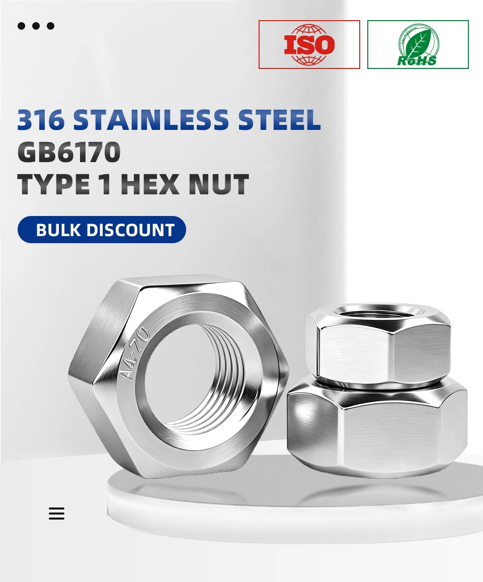 GB6170 316 Edelstahl Typ 1 Sechskantmutter Höhere Festigkeit Dicker Standard-Sechskantmutter M4 M5 M6 M8 M10 M12 M14 M16 M18 M20 M22 M24 M27 M30 – Detail 1