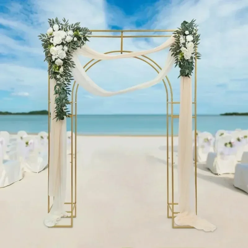 7.9Ft Gold Metal Geometric Wedding Arch Flower Frame Backdrop Stand Balloon Garden Arbor Outdoor Garden Trelli for Wedding Party