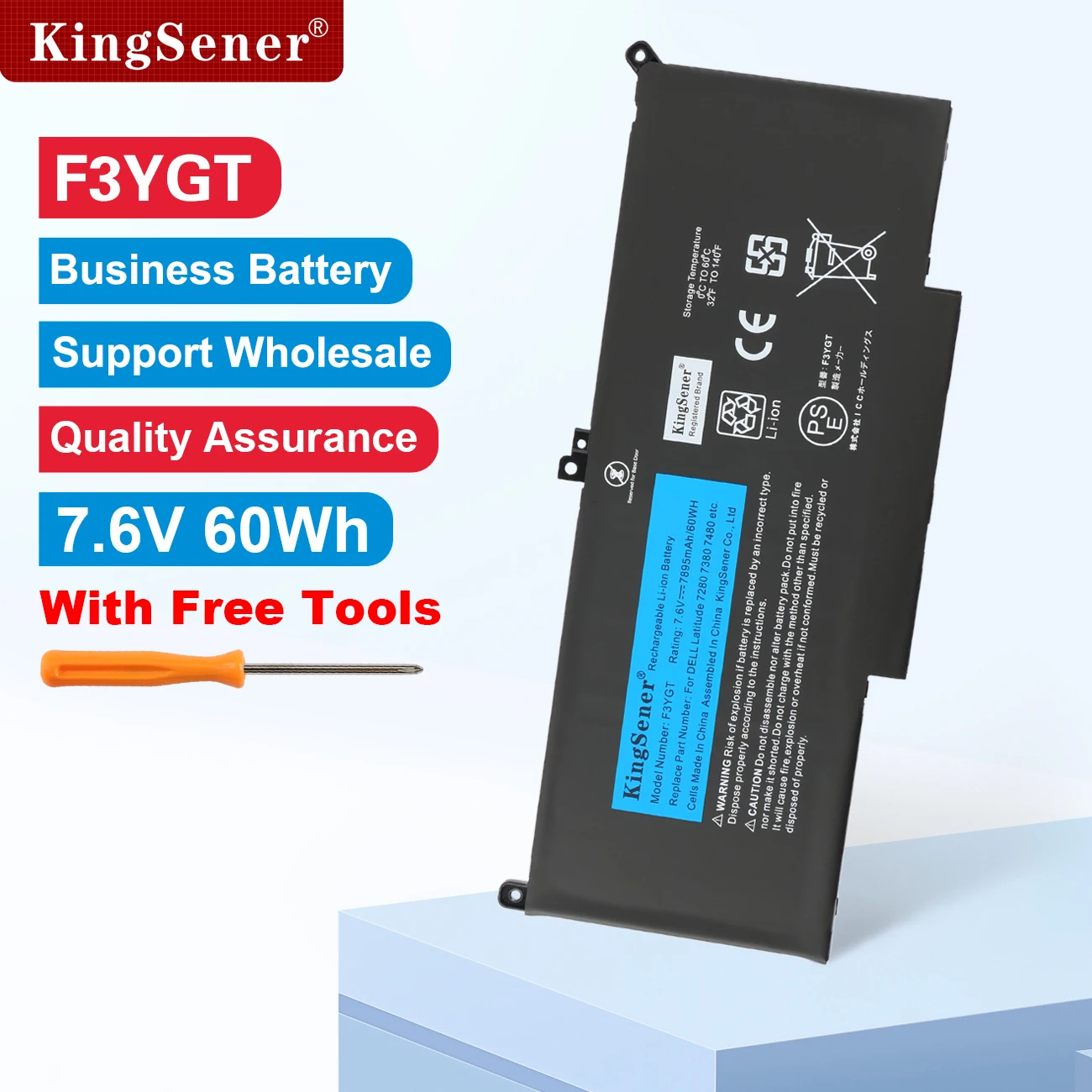 KingSener F3YGT 60WH Laptop Battery for DELL Latitude 12 7000 E7280 E7290 E7380 E7390 E7480 E7490 F3YGT 2X39G DJ1J0