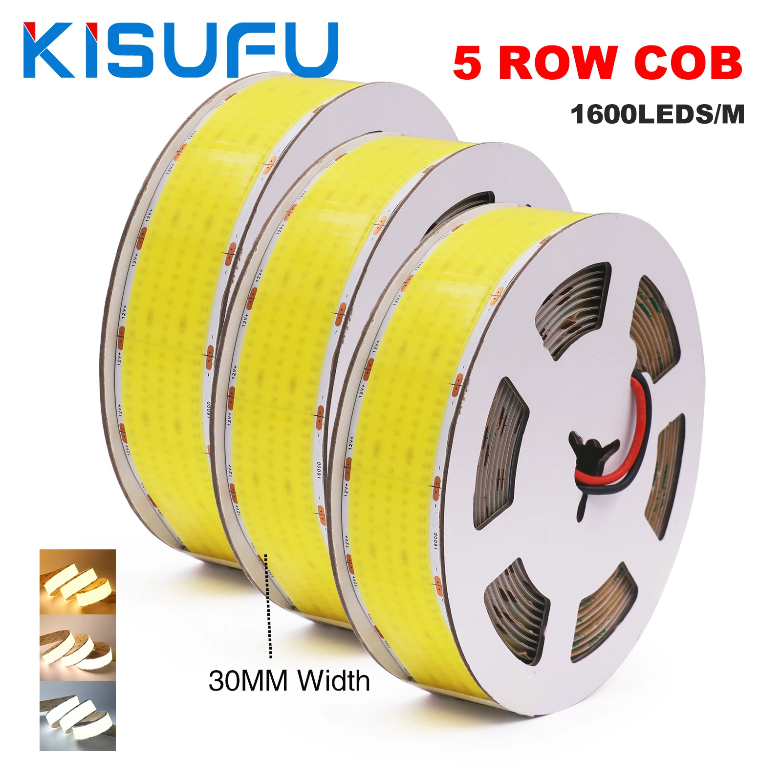 12V/24V Ultra Bright COB LED Strip Five/Double Row High Density 600 1600LED/M Flex Adhesive Tape 3000K 4000K 6500K Linear Light
