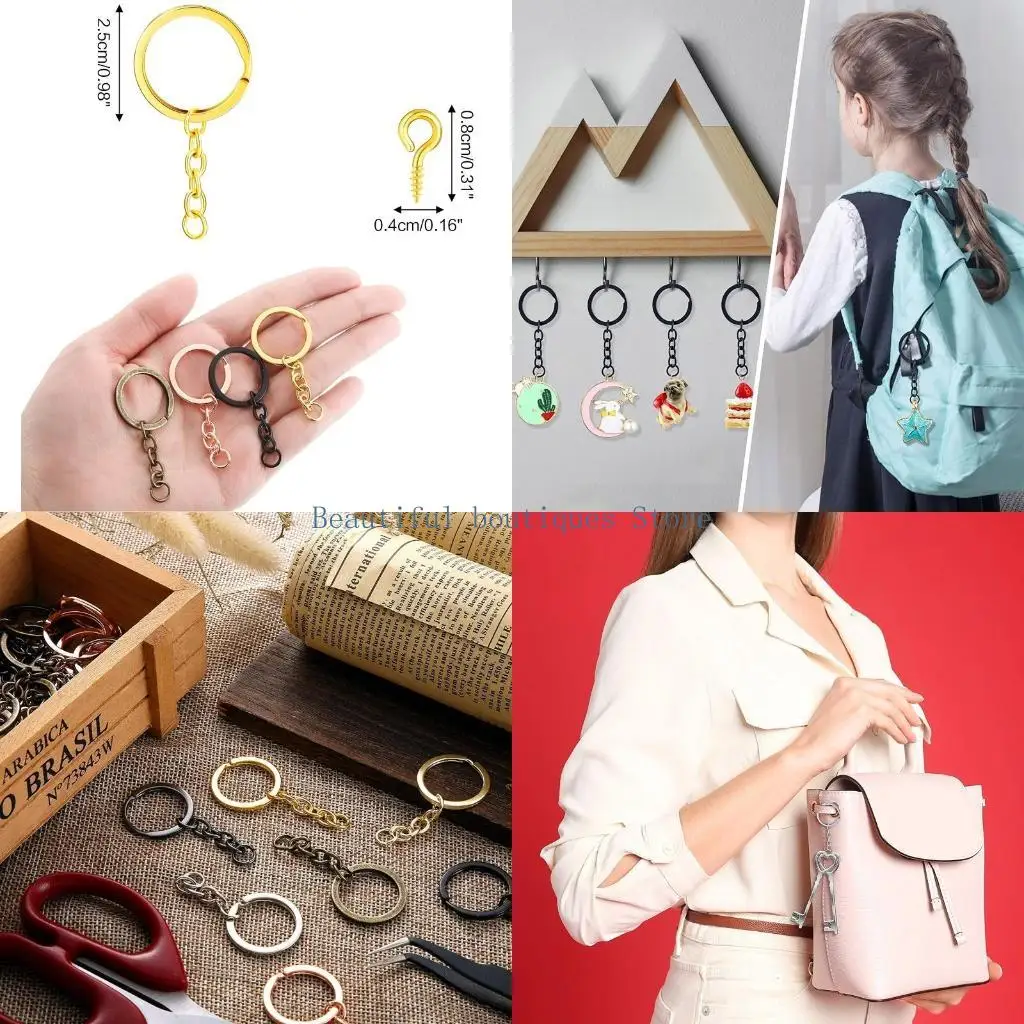 

U4LF 250Pcs Keychain Rings for Crafts Include for Key Rings with Chain Jump Rings Screw Eye Pins for DIY Keychain Making Craf