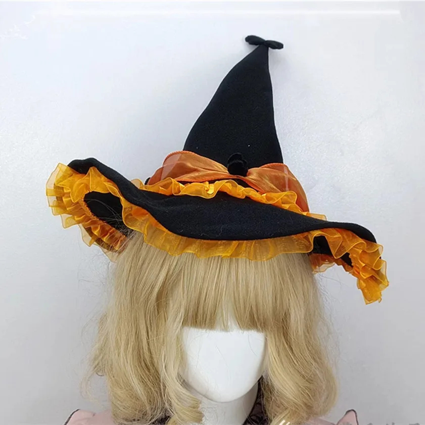 Cappello da mago con fiocco per festa di Halloween Accessori per costumi Lolita gotici da donna Cappelli da strega retrò