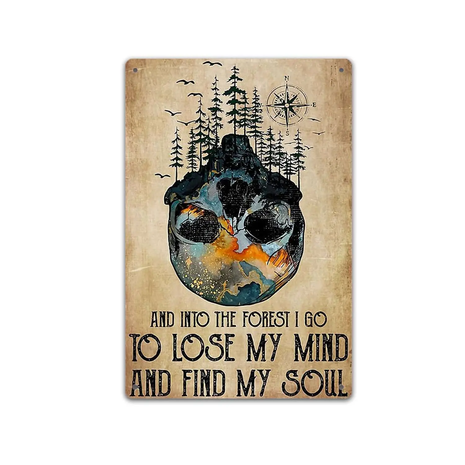 TRITXIY and Into The Forest I Go to Lose My Mind and Find My Soul Poster, Skull Forestb Poster,Retro Wall Decor Vintage Bar Sign