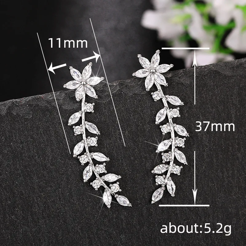 Huitan Aesthetic Flower Stud Earrings Climb Ear Earrings Exquisite Women\'s Ear Accessories with Dazzling CZ New Fashion Jewelry