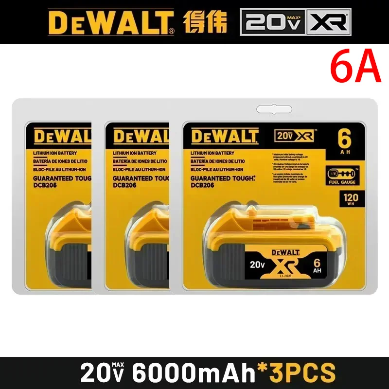 100% Original Dewalt 20V Battery 6.0Ah 5.0Ah DCB206 DCB205 20V Dewalt Power Tool Replacement Battery DCB200 DCB184 Fast Charger