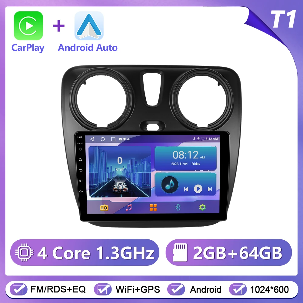 Podofo CarPlay Android Autoradio Voor Renault Lodgy 2021/Dokker 2012-2020 GPS Intelligente Systemen tereo Multimedia Autoradio