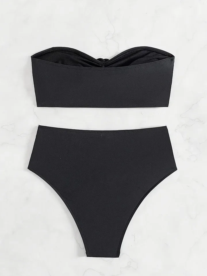Vzvn 2026 New All Season High Waist Bikinis Sexy Strapless 3D Flower Bikinis for Women Split Swimsuit Beach Bikini 2 Piece Set