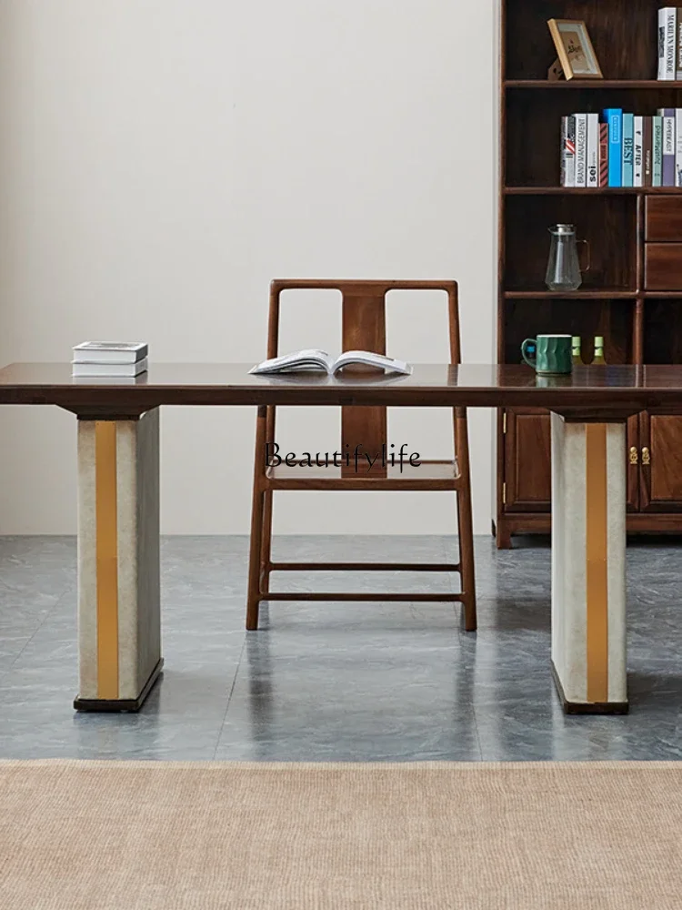 LJYBlack walnut two-piece set Nordic solid wood simple modern log desk