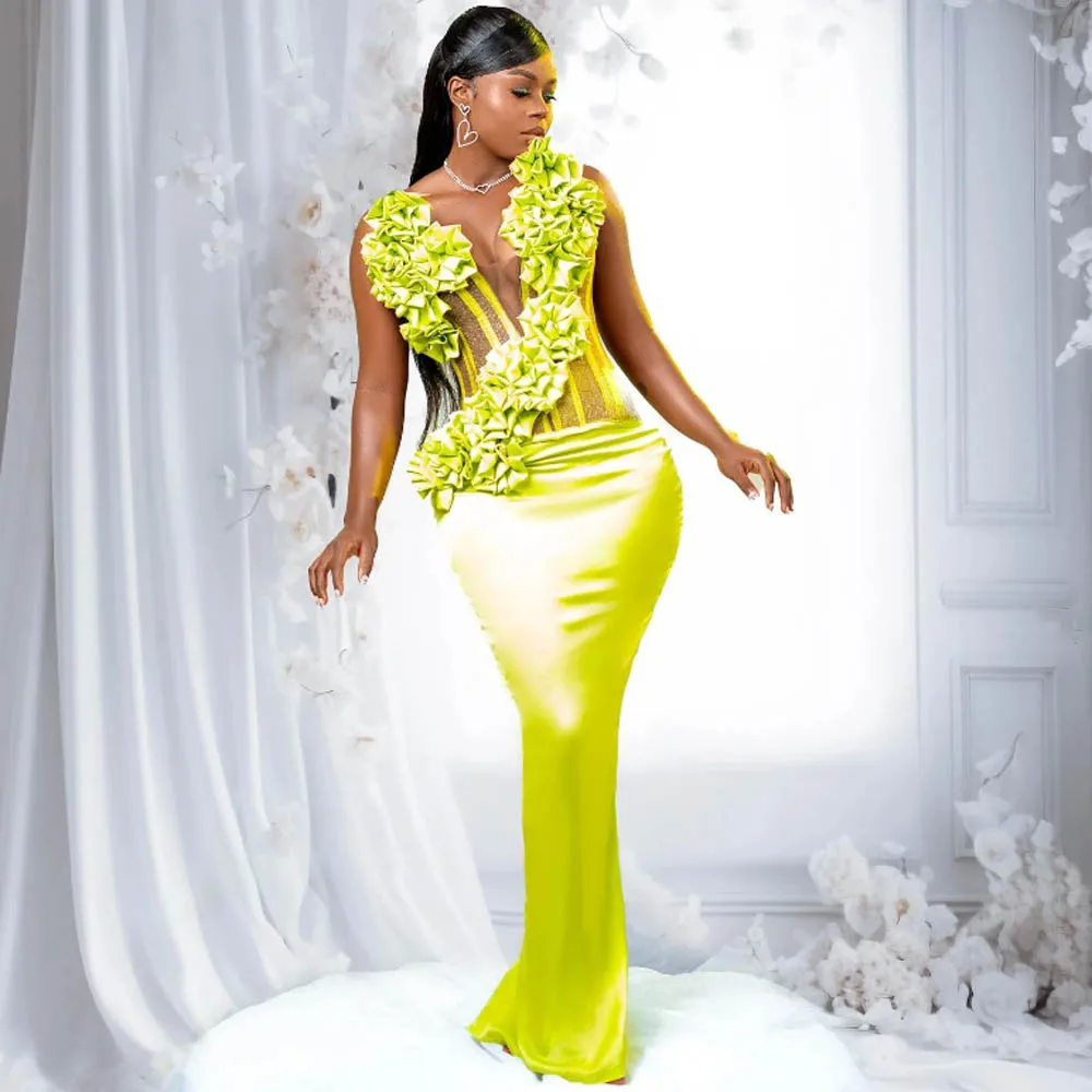 Robes de Rhsirène Aso Ebi, col en V profond, robe de soirée à fleurs faite à la main, grande taille, sexy, désoCumbria exposé, anniversaire, quoi que ce soit