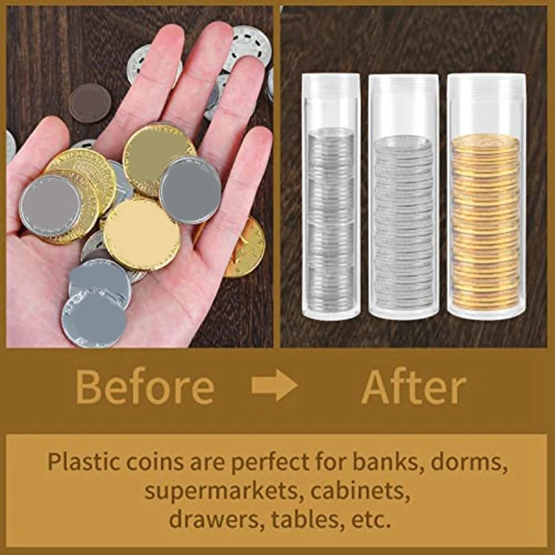 1 PCS Coin Tubes Assorted Sizes 10 Half-Dollar Coin Storage Tubes 60 Coin Storage Tubes Pennies 30 Quarter Coin Tube Transparent