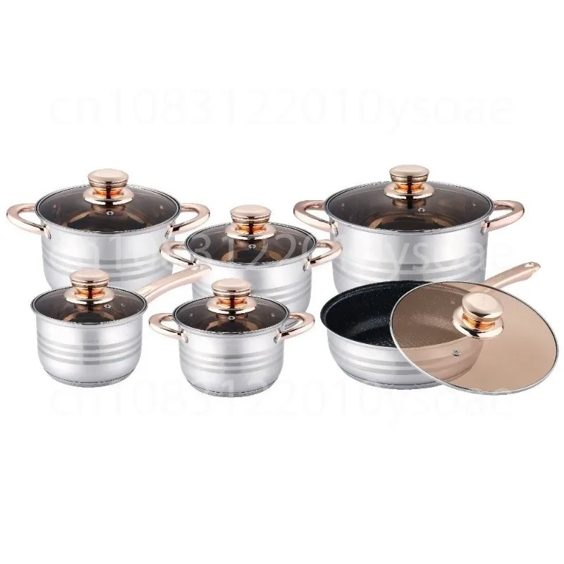

New Stainless Steel Pot Set Food Grade 201 Thickened Cookware Non-Stick Milk Soupt