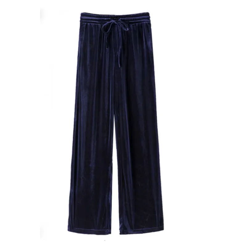 Big size Autumn Women Wide Leg Pants Casual High Elastic Waist Pockets velvet pants Fashion elegant Winter velour Trousers