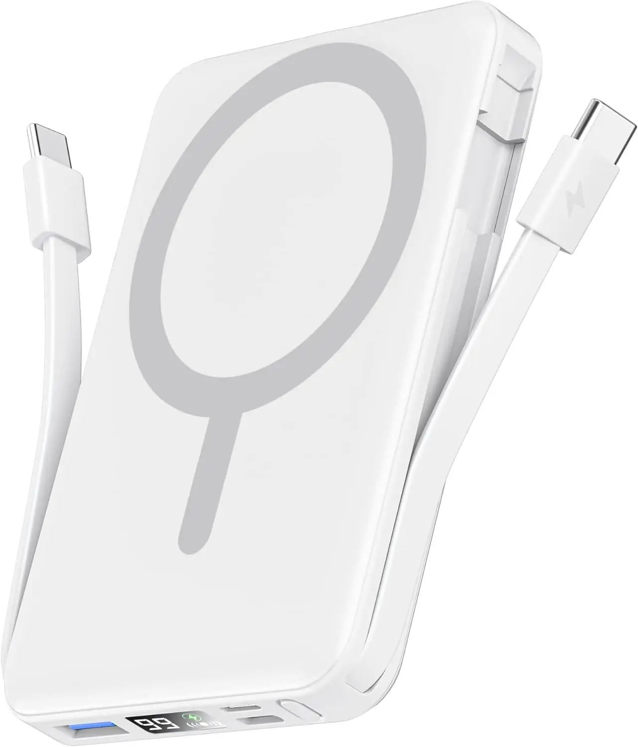 Magnetic Power Bank 10000mAh with Built-in Cables, 20W PD Fast Charging & Wireless for iPhone Series