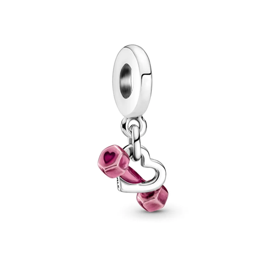 2024 New 925 Sterling Silver Angle love Beads Plum colored barbell Pendant Charms Fit Original Pandoo Bracelet DIY Gift Women