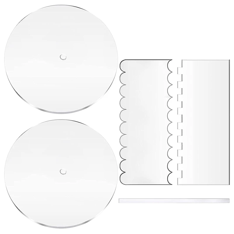 

Round Acrylic Cake Disc Set,2Acrylic Transparent Cake Discs With Center Hole,Cake Scrapers Decorating Comb Saw Tooth Set