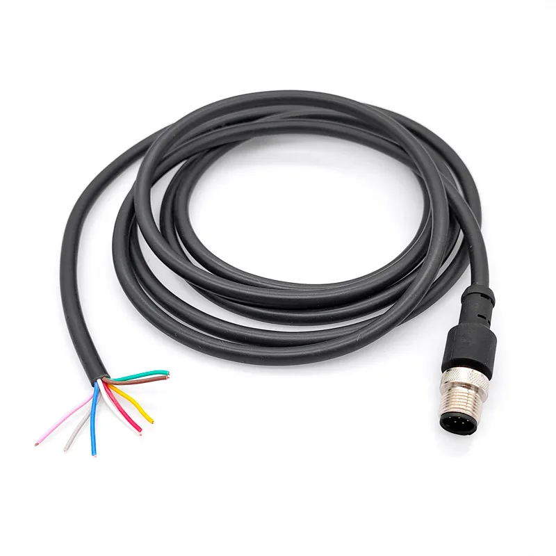 Conector de sensor M12, cable impermeable, macho y hembra, 4, 5, 8 pines + 2m, PVC, moldeado por inyección integrado, conectores M12