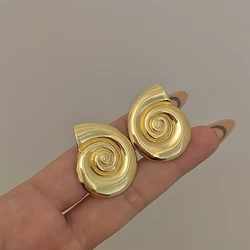 AENSOA Irregular Glossy Spiral Metal Stud Earrings Unique Vintage Gold Plated Snail Conch Geometric Earring for Women Jewelry