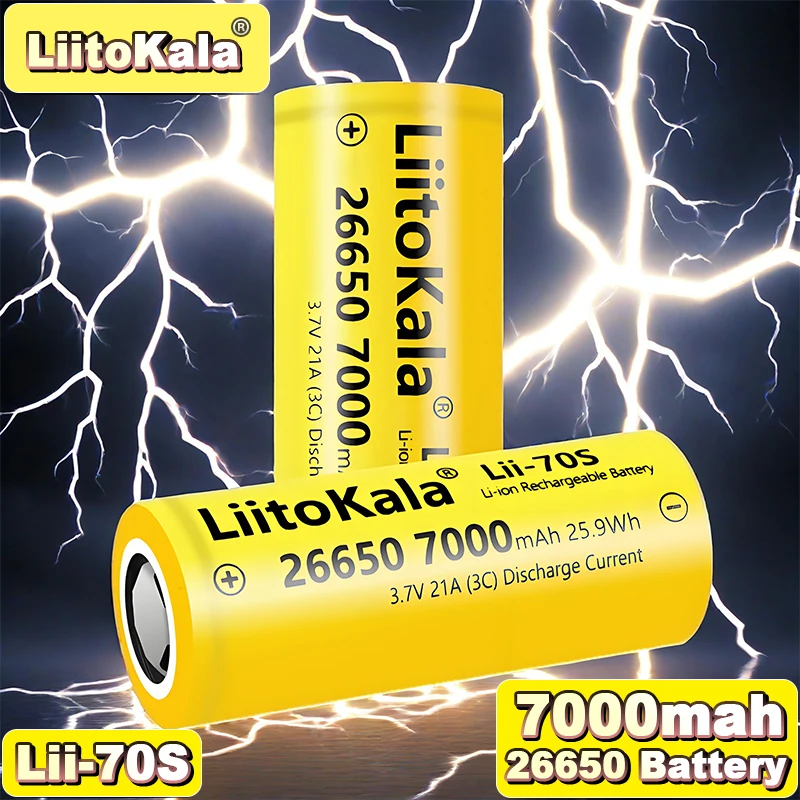 

LiitoKala Lii-70S High-Capacity 26650 7000mAh Battery 4.2V Charging 0-45°C Safe Temperature Range
