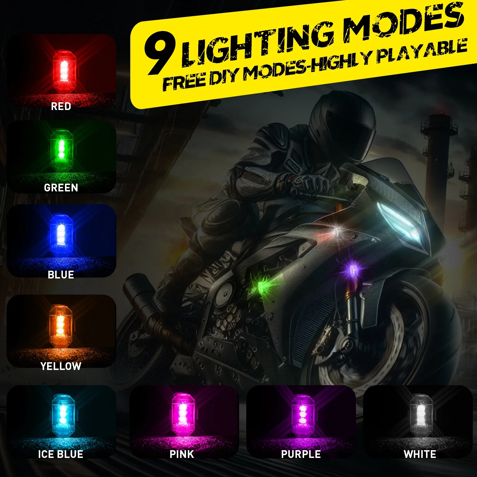 Lemombo New RGB Wireless Remote Control Flash LED Strobe Light 7-color Daytime Running Light Aluminum Replacement Motorcycle