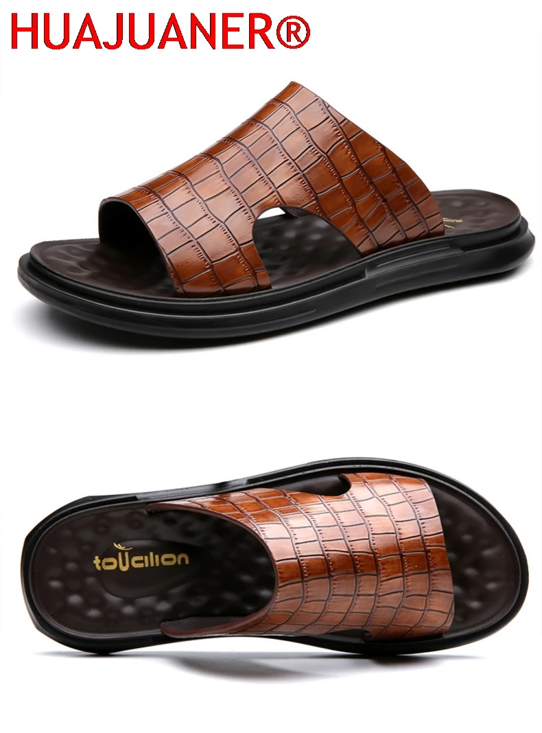 

Men's Slippers Summer New Style Breathable Leisure Outdoor Soft Sole Non-slip Waterproof Cow Leather Slippers Shoes for Man