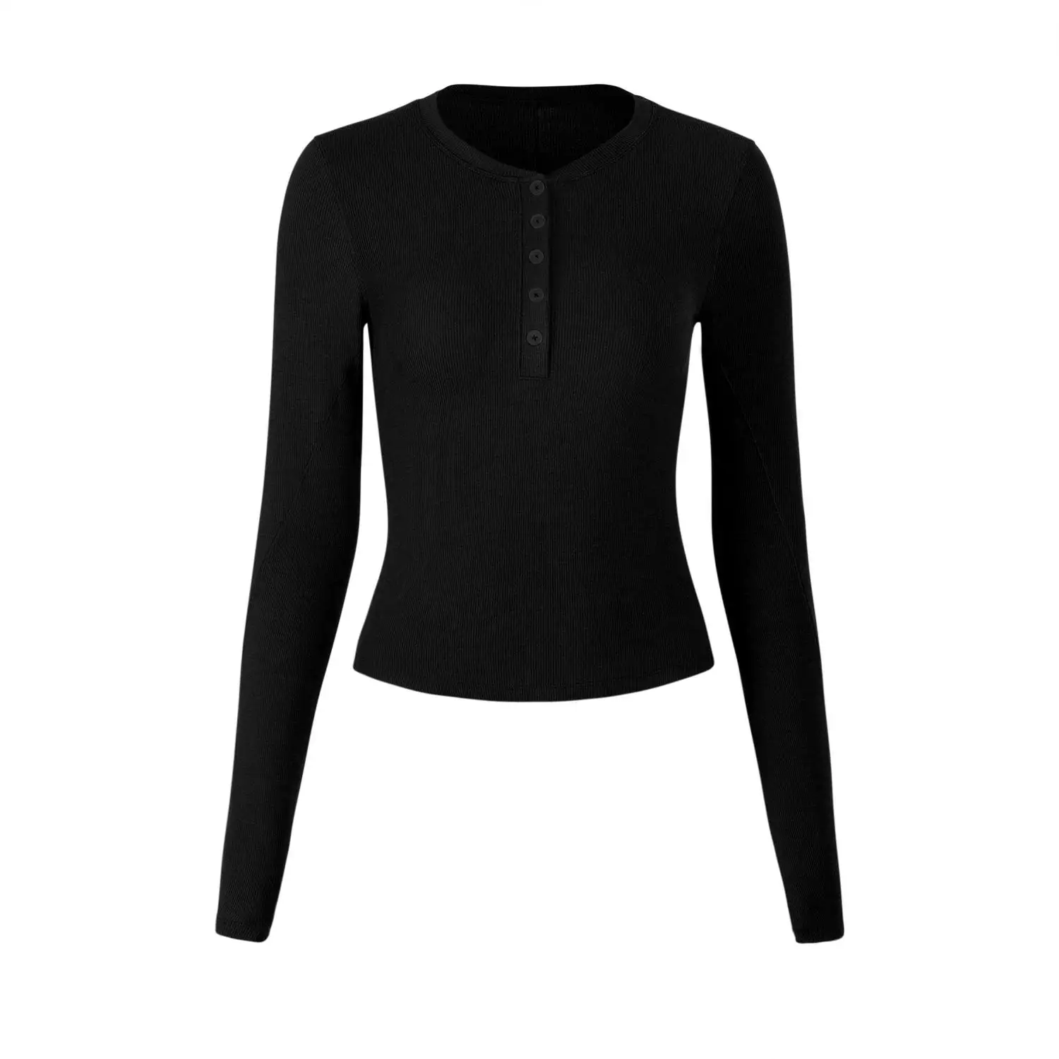 Bottom Shirt for Women in Autumn and Winter Long-sleeved T-shirt V-neck Slim Low-neck Henry Shirt Half-open Collar Top Clothing