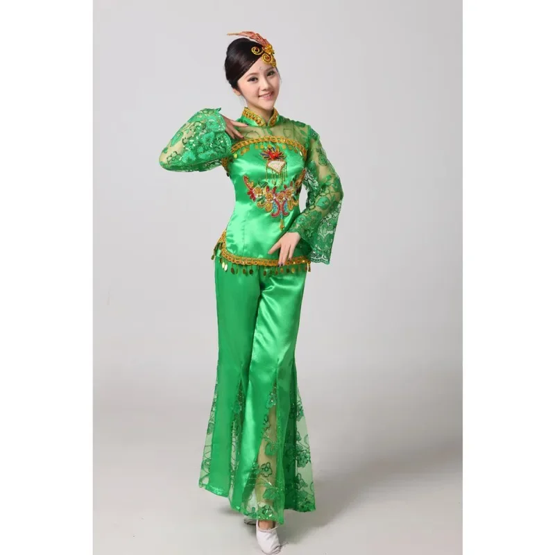 women Folk Dance Costume Fan Dance costumes Plus chinese Ancient Traditional Dress,Chinese Yangko stage Dancing clothes