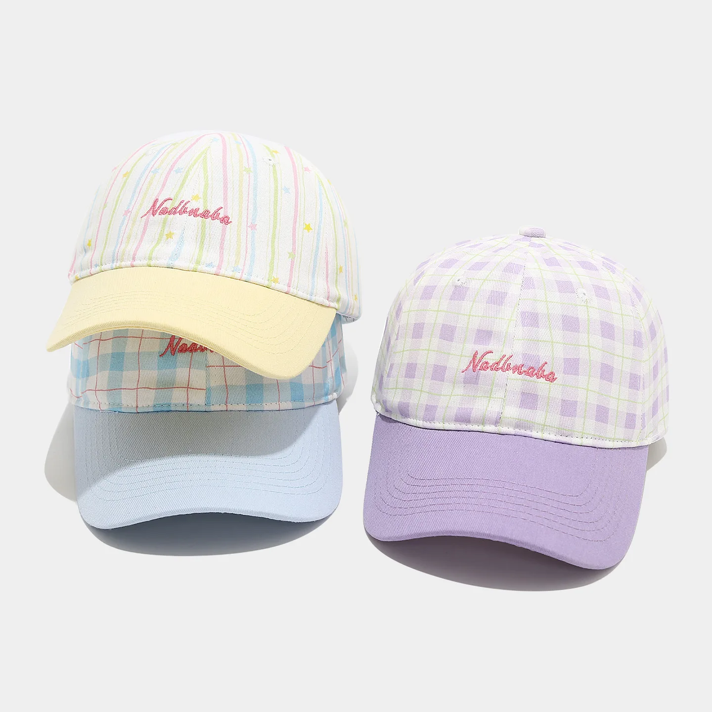 Japanese Fresh Plaid Spliced Baseball Cap Women Letters Embroidered Soft Top Duckbill Hats Leisure Commuting Sunshade Caps
