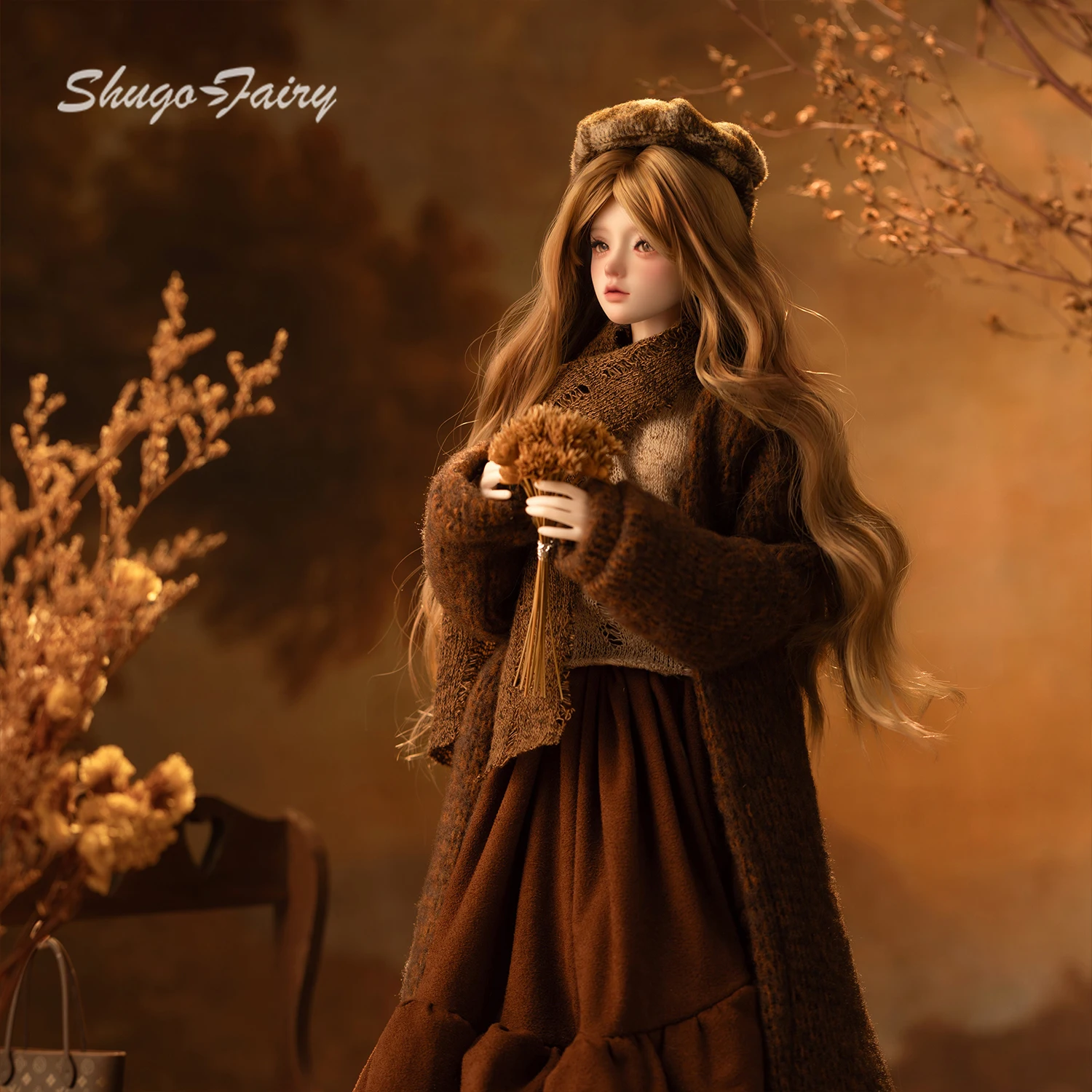 Boneca bjd 1/4 ariana outono maillard estilo aconchegante vibração literária malhas boina shugafairy figura de resina conjunto completo