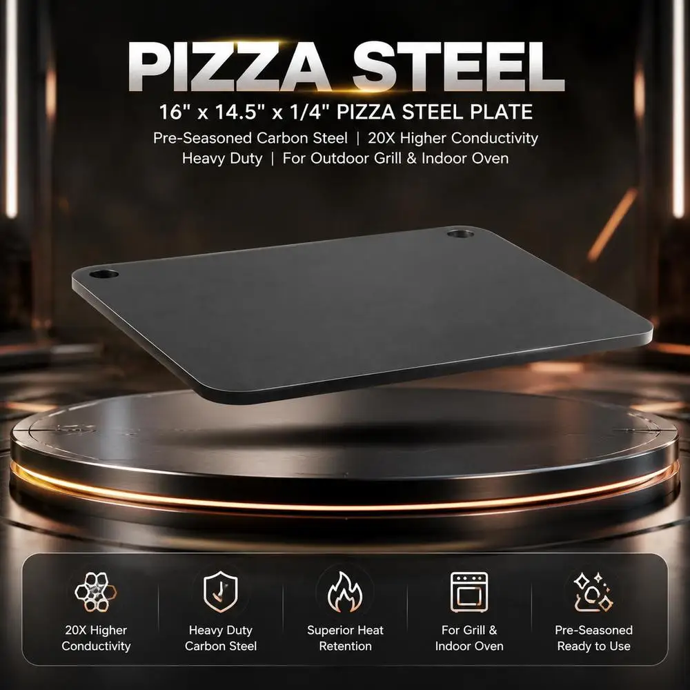 Piastra per Pizza in Acciaio 40,6 x 36,8 x 0,6 cm in Acciaio al Carbonio Q235 Laminato a Freddo con Trattamento di Ossidazione, Grande Conduttività Te