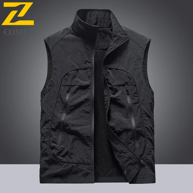 

COMXZ Мужская рабочая одежда, жилет, повседневная куртка, пальто, весенне-осенняя рабочая одежда без рукавов, свободная верхняя одежда с несколькими карманами, тонкий жилет2025