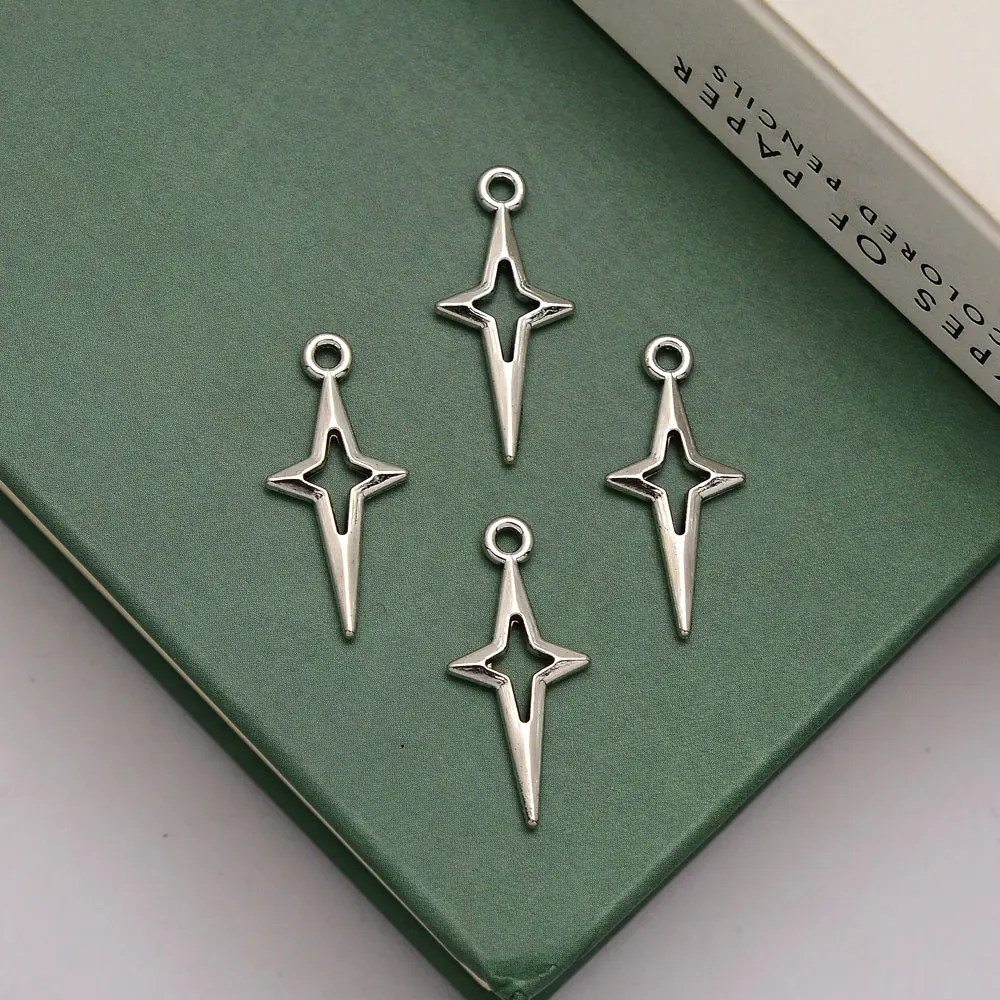 30pcs/lot--10x23mm Shooting Morning Star Charms Cute Shining Cross Stars Pendants For Jewelry Making Supplies Diy Earring