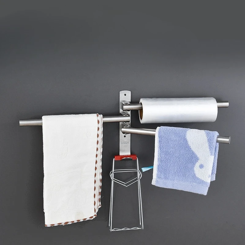 

304 Stainless Steel 180° Rotatable No Drill Towel Bar Waterproof Anti Rust Multi Functional Wall Mount Durable Bathroom Rack Max