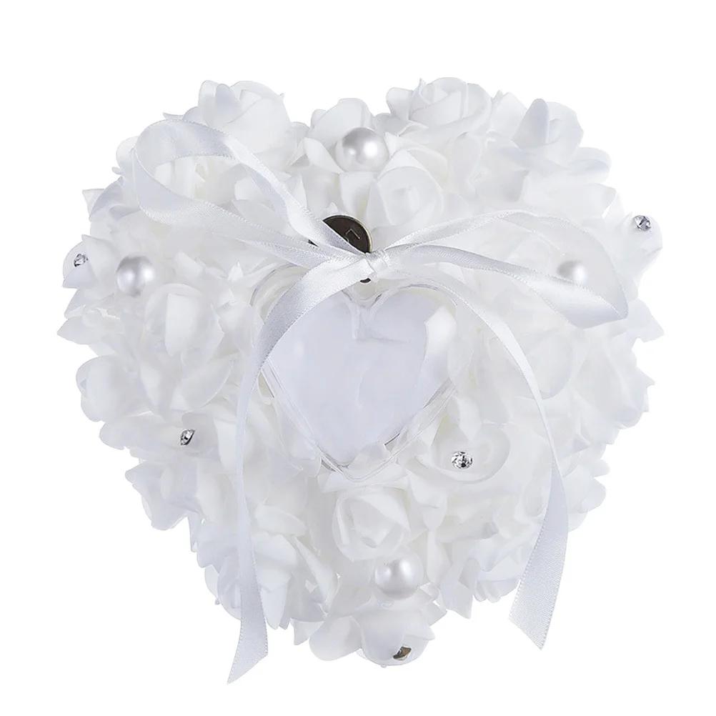 

White Round Heart Shaped Ring Box Pillow with Wedding Ring Holder for Ceremony Valentine Gift Bridal Party Favor