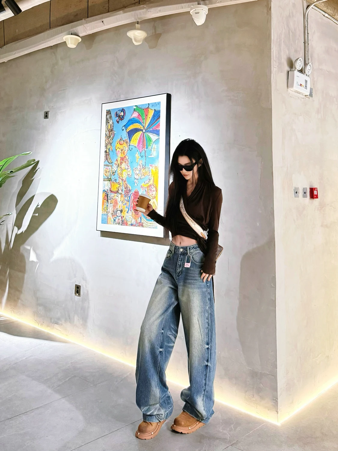 

Джинсы Waed Denim с широкими штанинами, высокой талией, свободного кроя, повседневные, женские, премиум-класса, больших размеров, осенне-зимняя коллекция